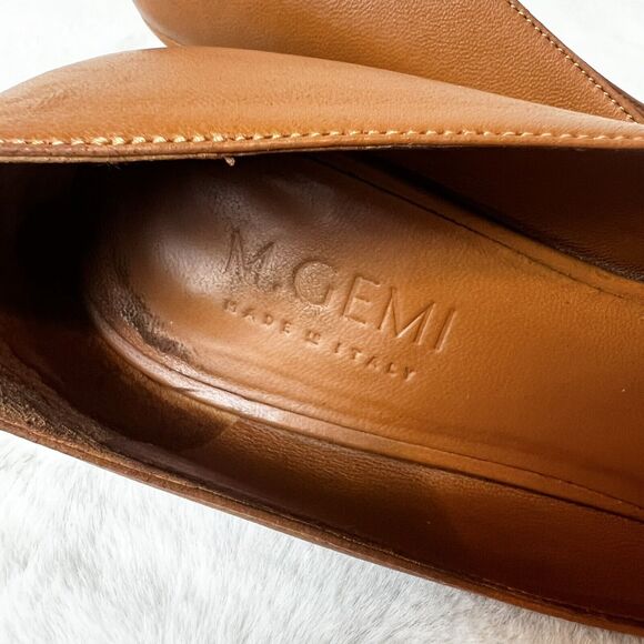 M.Gemi Square Toe Block Heels Shoes Cognac Brown Leather Italy Sz 37 / 6.5 US - Picture 9 of 11